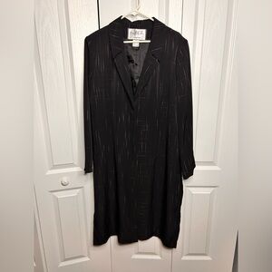 Mary McFadden Vintage Black Collared One Button Long Polyester Duster Coat Sz 18